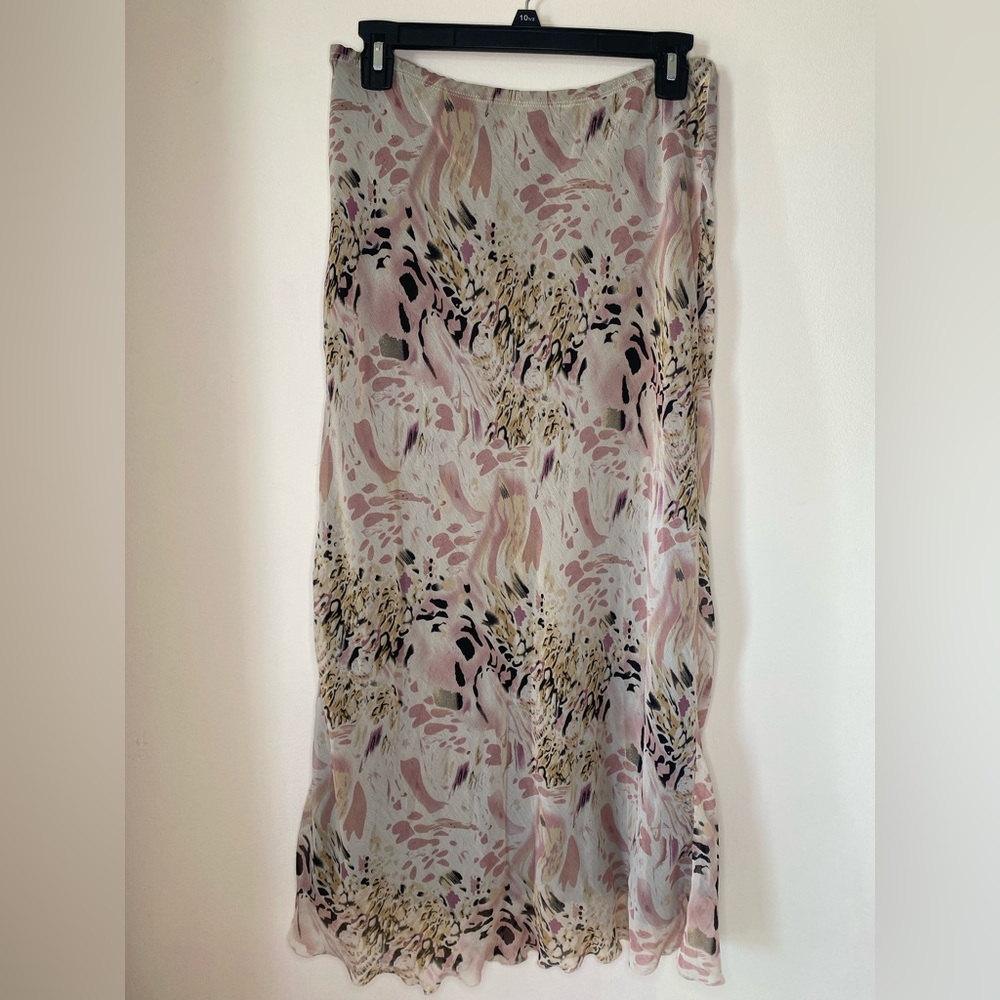 Vintage 90s Y2K Notations Abstract Animal Print Midi Skirt